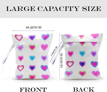 Wet Bag, Wet Dry Bag, Wet Bag for Swimsuit, Travel, Beach, Pool, Diapers, Dirty Yoga Gym Clothes, Toiletries, Makeup Bag, Daycare Soiled Items, Waterproof Reusable Boho Heart