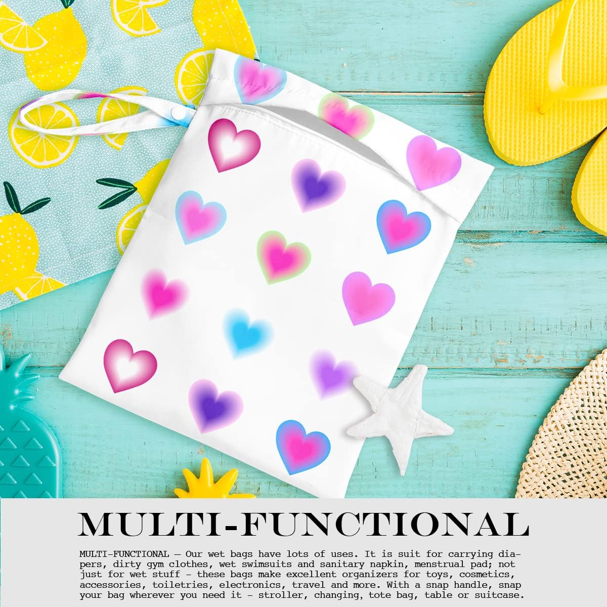 Wet Bag, Wet Dry Bag, Wet Bag for Swimsuit, Travel, Beach, Pool, Diapers, Dirty Yoga Gym Clothes, Toiletries, Makeup Bag, Daycare Soiled Items, Waterproof Reusable Boho Heart