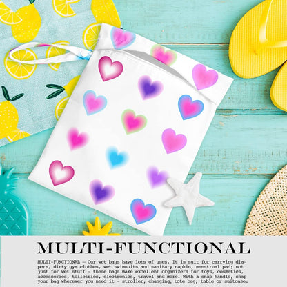 Wet Bag, Wet Dry Bag, Wet Bag for Swimsuit, Travel, Beach, Pool, Diapers, Dirty Yoga Gym Clothes, Toiletries, Makeup Bag, Daycare Soiled Items, Waterproof Reusable Boho Heart