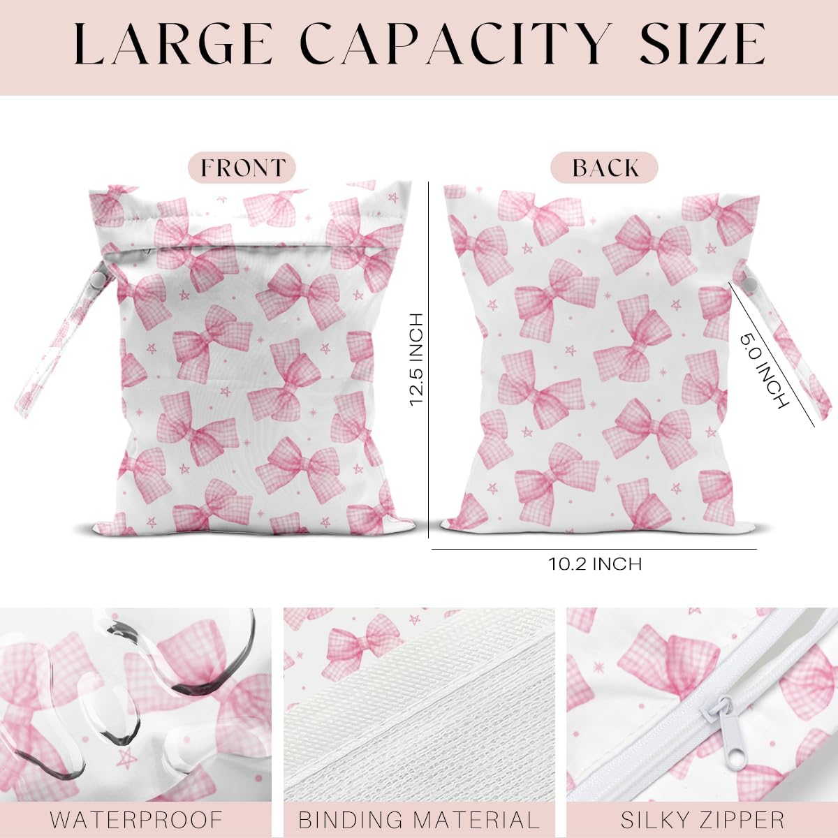 Wet Bag, Wet Dry Bag, Wet Bag for Swimsuit, Travel, Beach, Pool, Diapers, Dirty Yoga Gym Clothes, Toiletries, Makeup Bag, Daycare Soiled Items, Waterproof Reusable Boho Heart