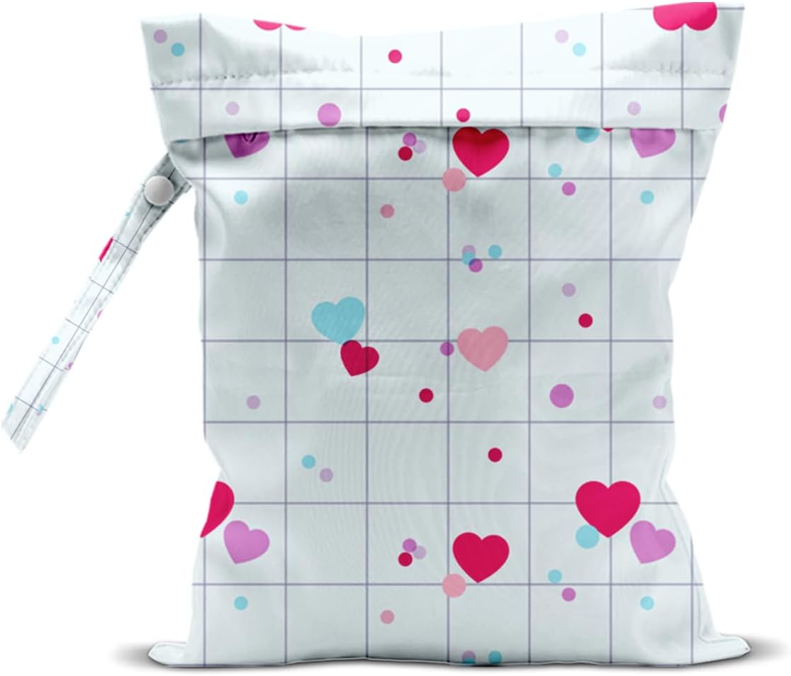 Wet Bag, Wet Dry Bag, Wet Bag for Swimsuit, Travel, Beach, Pool, Diapers, Dirty Yoga Gym Clothes, Toiletries, Makeup Bag, Daycare Soiled Items, Waterproof Reusable Boho Heart
