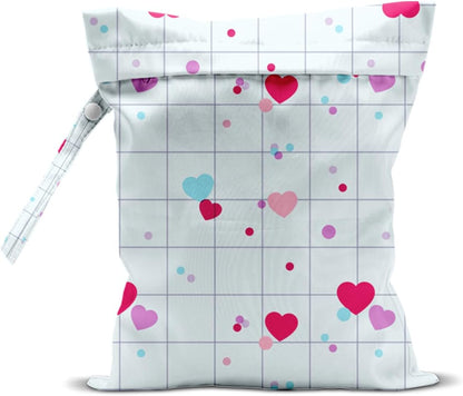 Wet Bag, Wet Dry Bag, Wet Bag for Swimsuit, Travel, Beach, Pool, Diapers, Dirty Yoga Gym Clothes, Toiletries, Makeup Bag, Daycare Soiled Items, Waterproof Reusable Boho Heart