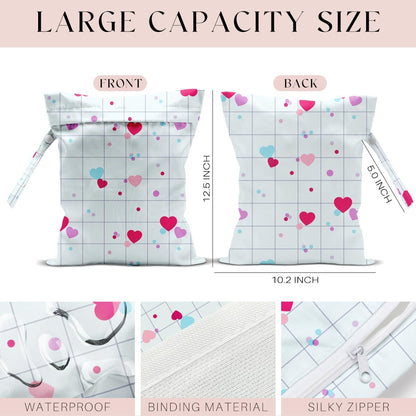 Wet Bag, Wet Dry Bag, Wet Bag for Swimsuit, Travel, Beach, Pool, Diapers, Dirty Yoga Gym Clothes, Toiletries, Makeup Bag, Daycare Soiled Items, Waterproof Reusable Boho Heart