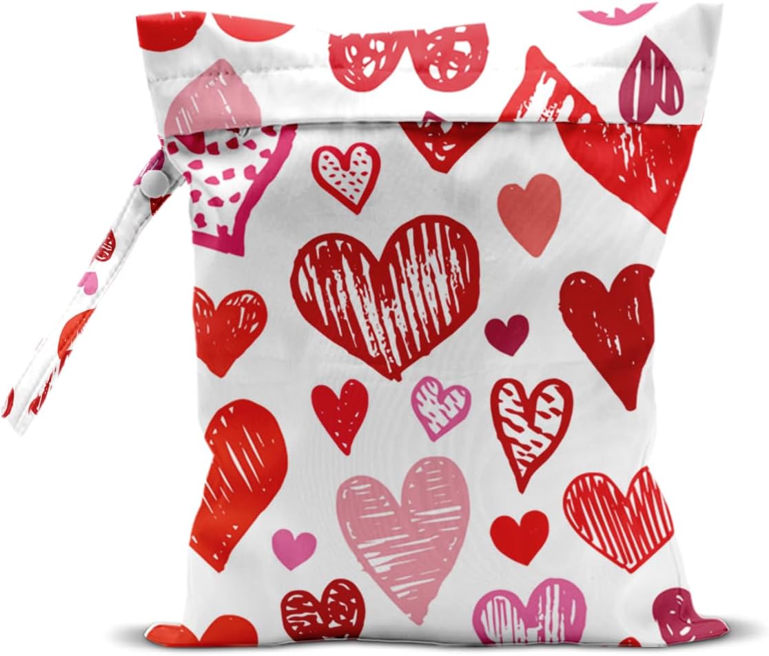 Wet Bag, Wet Dry Bag, Wet Bag for Swimsuit, Travel, Beach, Pool, Diapers, Dirty Yoga Gym Clothes, Toiletries, Makeup Bag, Daycare Soiled Items, Waterproof Reusable Boho Heart
