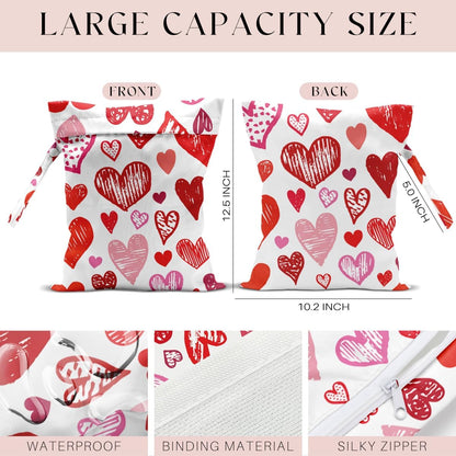 Wet Bag, Wet Dry Bag, Wet Bag for Swimsuit, Travel, Beach, Pool, Diapers, Dirty Yoga Gym Clothes, Toiletries, Makeup Bag, Daycare Soiled Items, Waterproof Reusable Boho Heart
