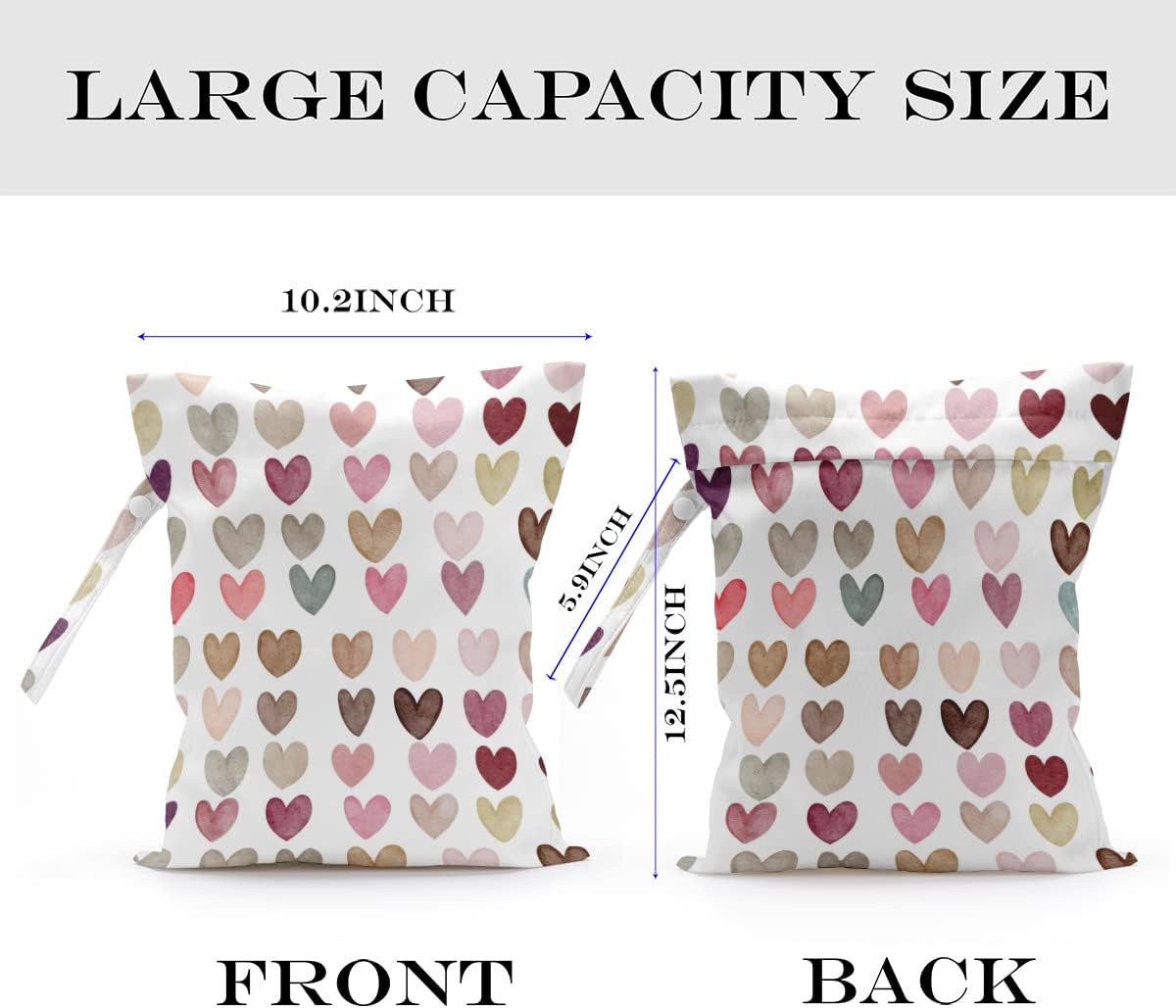 Wet Bag, Wet Dry Bag, Wet Bag for Swimsuit, Travel, Beach, Pool, Diapers, Dirty Yoga Gym Clothes, Toiletries, Makeup Bag, Daycare Soiled Items, Waterproof Reusable Boho Heart