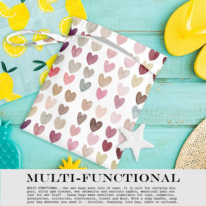 Wet Bag, Wet Dry Bag, Wet Bag for Swimsuit, Travel, Beach, Pool, Diapers, Dirty Yoga Gym Clothes, Toiletries, Makeup Bag, Daycare Soiled Items, Waterproof Reusable Boho Heart