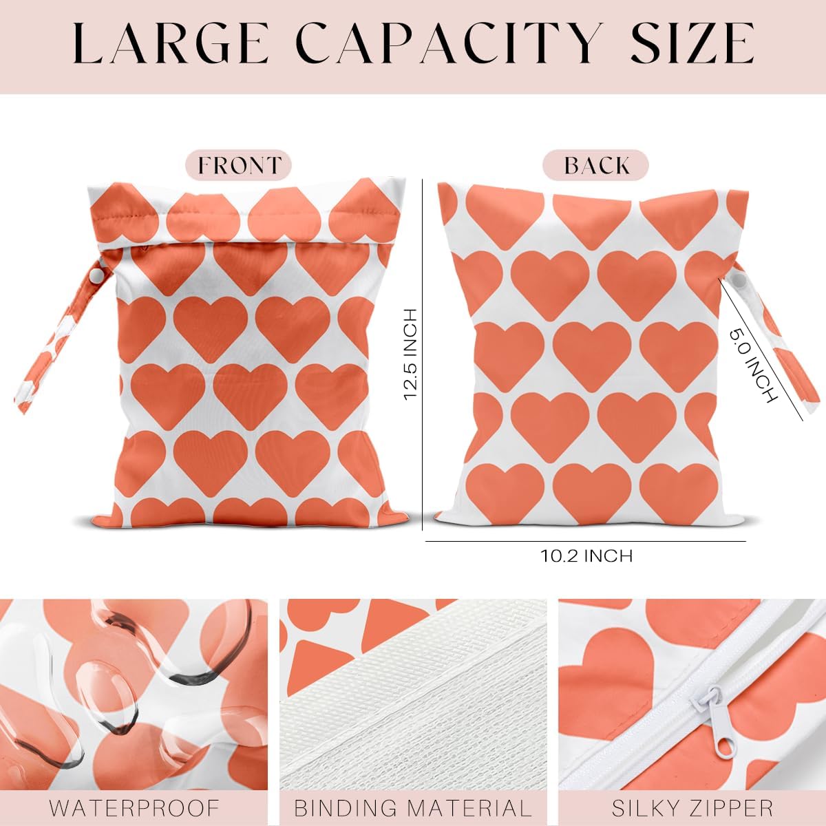 Wet Bag, Wet Dry Bag, Wet Bag for Swimsuit, Travel, Beach, Pool, Diapers, Dirty Yoga Gym Clothes, Toiletries, Makeup Bag, Daycare Soiled Items, Waterproof Reusable Boho Heart