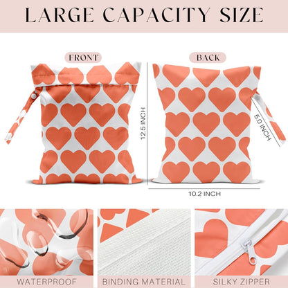 Wet Bag, Wet Dry Bag, Wet Bag for Swimsuit, Travel, Beach, Pool, Diapers, Dirty Yoga Gym Clothes, Toiletries, Makeup Bag, Daycare Soiled Items, Waterproof Reusable Boho Heart