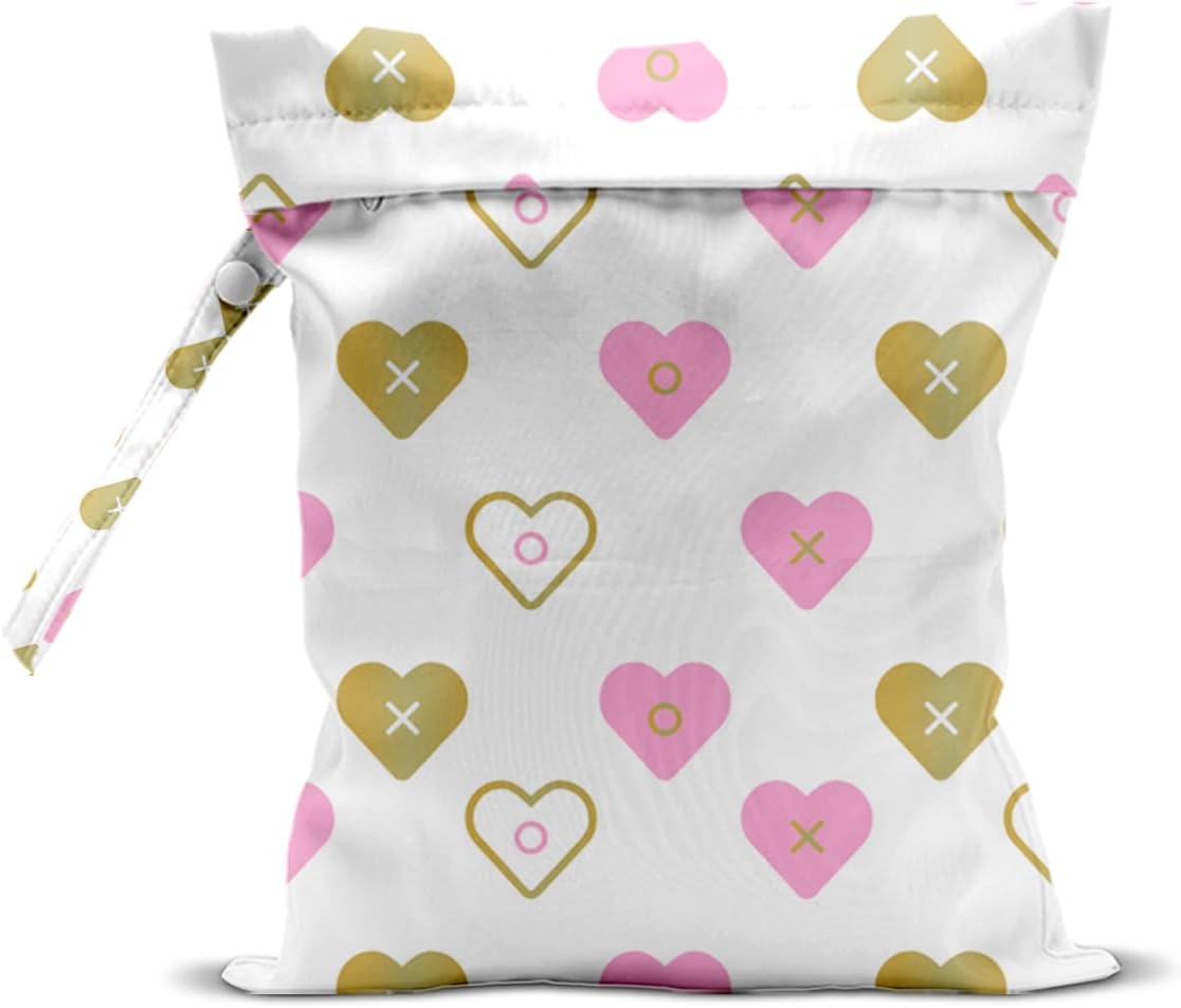 Wet Bag, Wet Dry Bag, Wet Bag for Swimsuit, Travel, Beach, Pool, Diapers, Dirty Yoga Gym Clothes, Toiletries, Makeup Bag, Daycare Soiled Items, Waterproof Reusable Boho Heart