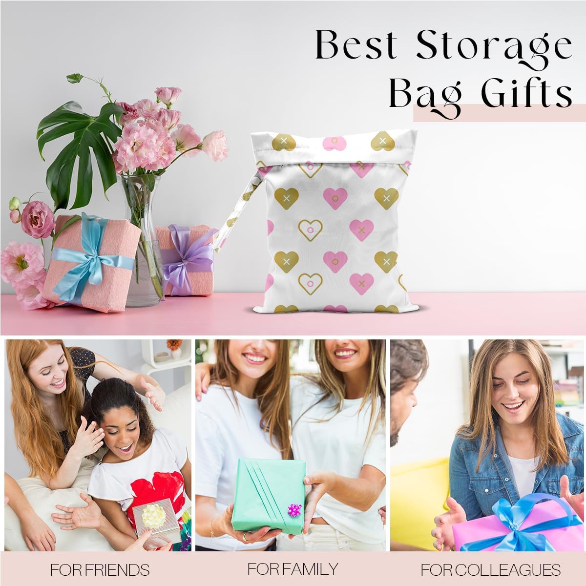 Wet Bag, Wet Dry Bag, Wet Bag for Swimsuit, Travel, Beach, Pool, Diapers, Dirty Yoga Gym Clothes, Toiletries, Makeup Bag, Daycare Soiled Items, Waterproof Reusable Boho Heart