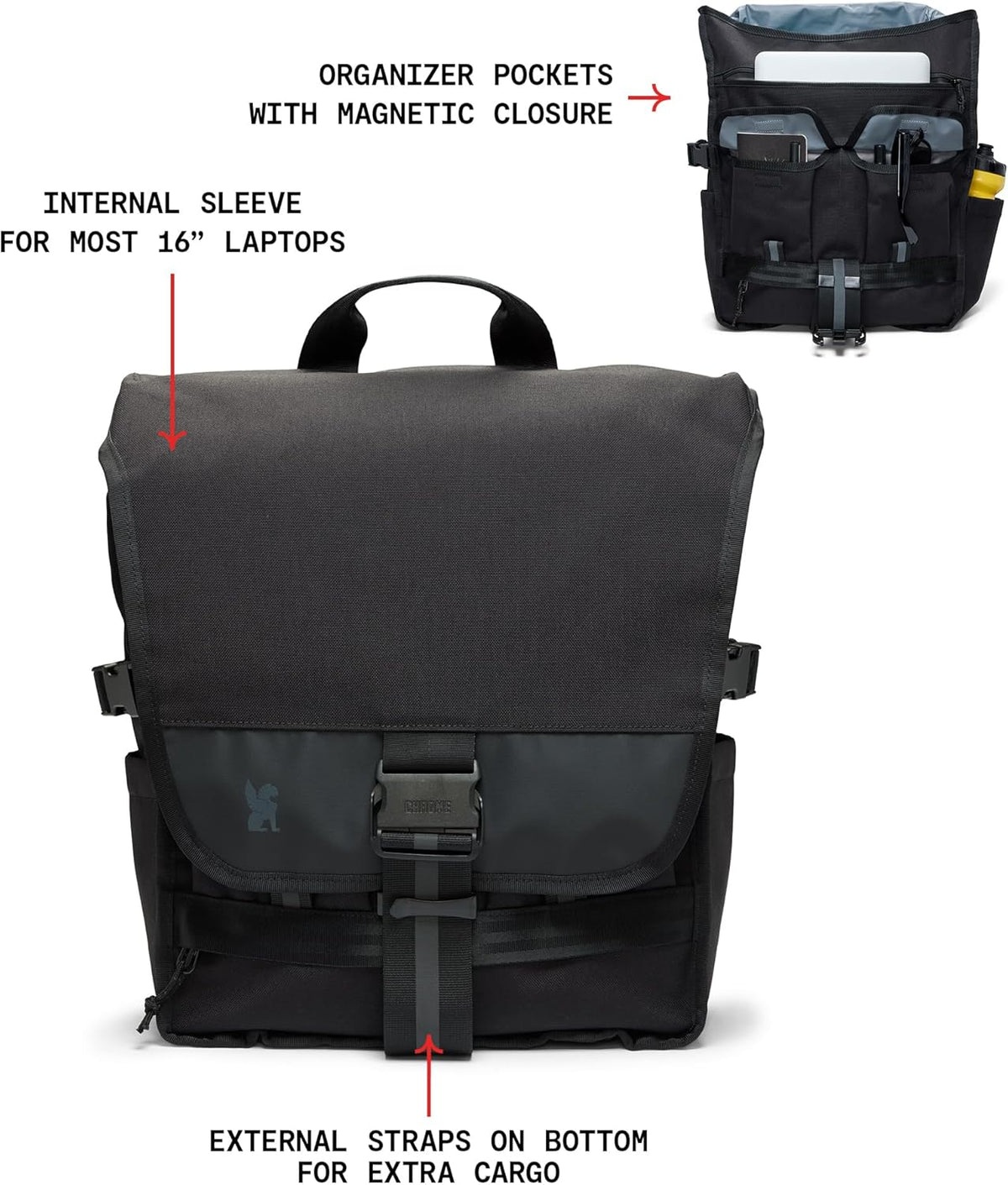 Warsaw 30L Pack for Men & Women – Utility Backpack with Reflective Panel, Cargo Straps & Laptop Sleeve – Bag Is Made for Travel, Work, Hiking, School, Plane Carry-On – Black XRF