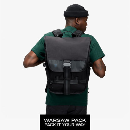 Warsaw 30L Pack for Men & Women – Utility Backpack with Reflective Panel, Cargo Straps & Laptop Sleeve – Bag Is Made for Travel, Work, Hiking, School, Plane Carry-On – Black XRF