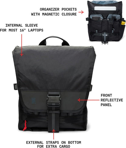 Warsaw 30L Pack for Men & Women – Utility Backpack with Reflective Panel, Cargo Straps & Laptop Sleeve – Bag Is Made for Travel, Work, Hiking, School, Plane Carry-On – Black XRF