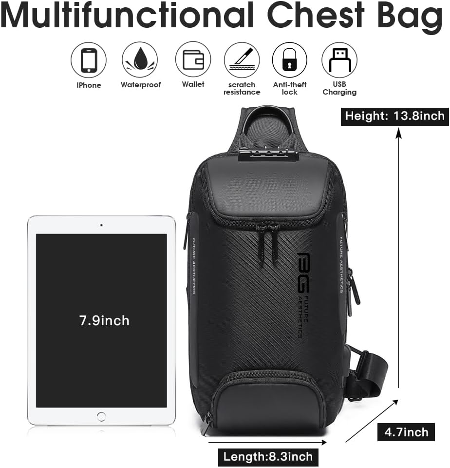 USB Charging Sling Bag, Waterproof Crossbody Backpack, Portable Shoulder Bag Daypack for Men Women Travel Hiking Work