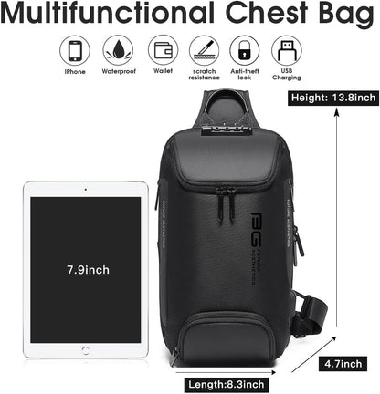 USB Charging Sling Bag, Waterproof Crossbody Backpack, Portable Shoulder Bag Daypack for Men Women Travel Hiking Work
