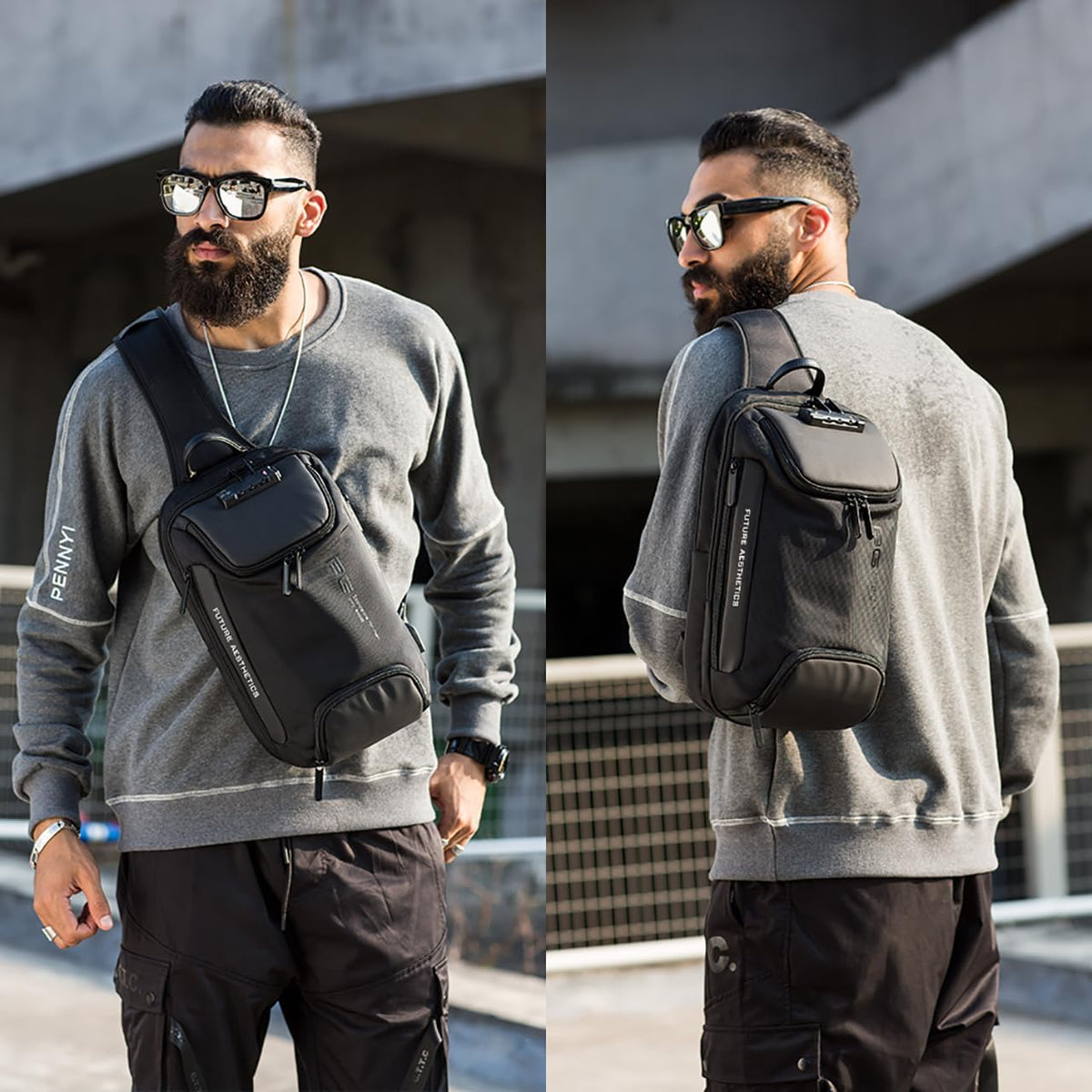 USB Charging Sling Bag, Waterproof Crossbody Backpack, Portable Shoulder Bag Daypack for Men Women Travel Hiking Work