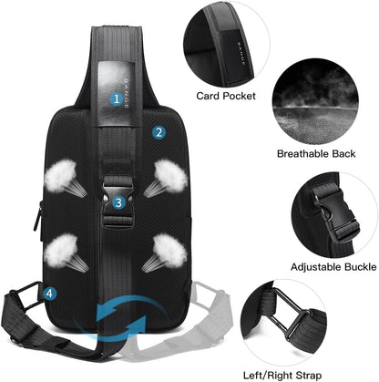 USB Charging Sling Bag, Waterproof Crossbody Backpack, Portable Shoulder Bag Daypack for Men Women Travel Hiking Work