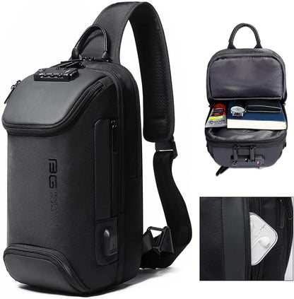 USB Charging Sling Bag, Waterproof Crossbody Backpack, Portable Shoulder Bag Daypack for Men Women Travel Hiking Work