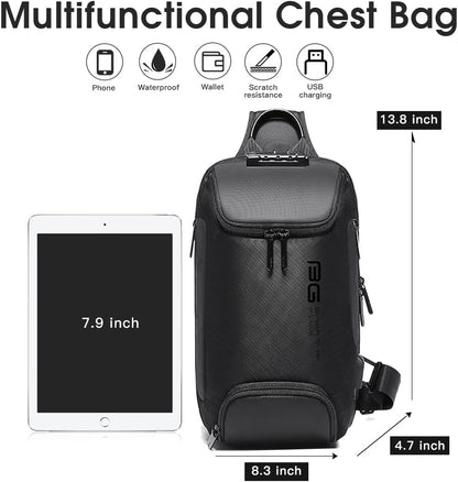 USB Charging Sling Bag, Waterproof Crossbody Backpack, Portable Shoulder Bag Daypack for Men Women Travel Hiking Work