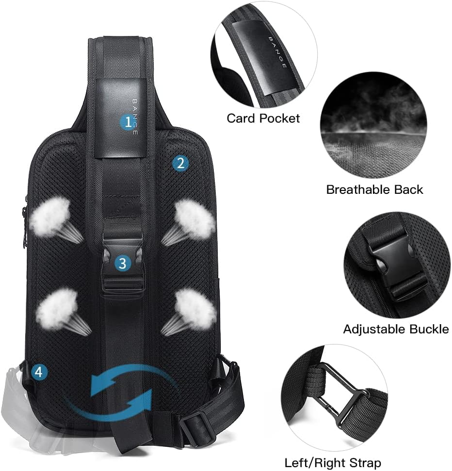 USB Charging Sling Bag, Waterproof Crossbody Backpack, Portable Shoulder Bag Daypack for Men Women Travel Hiking Work