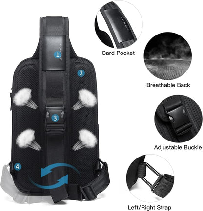 USB Charging Sling Bag, Waterproof Crossbody Backpack, Portable Shoulder Bag Daypack for Men Women Travel Hiking Work