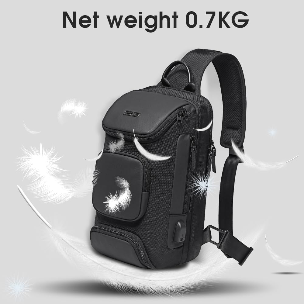 USB Charging Sling Bag, Waterproof Crossbody Backpack, Portable Shoulder Bag Daypack for Men Women Travel Hiking Work