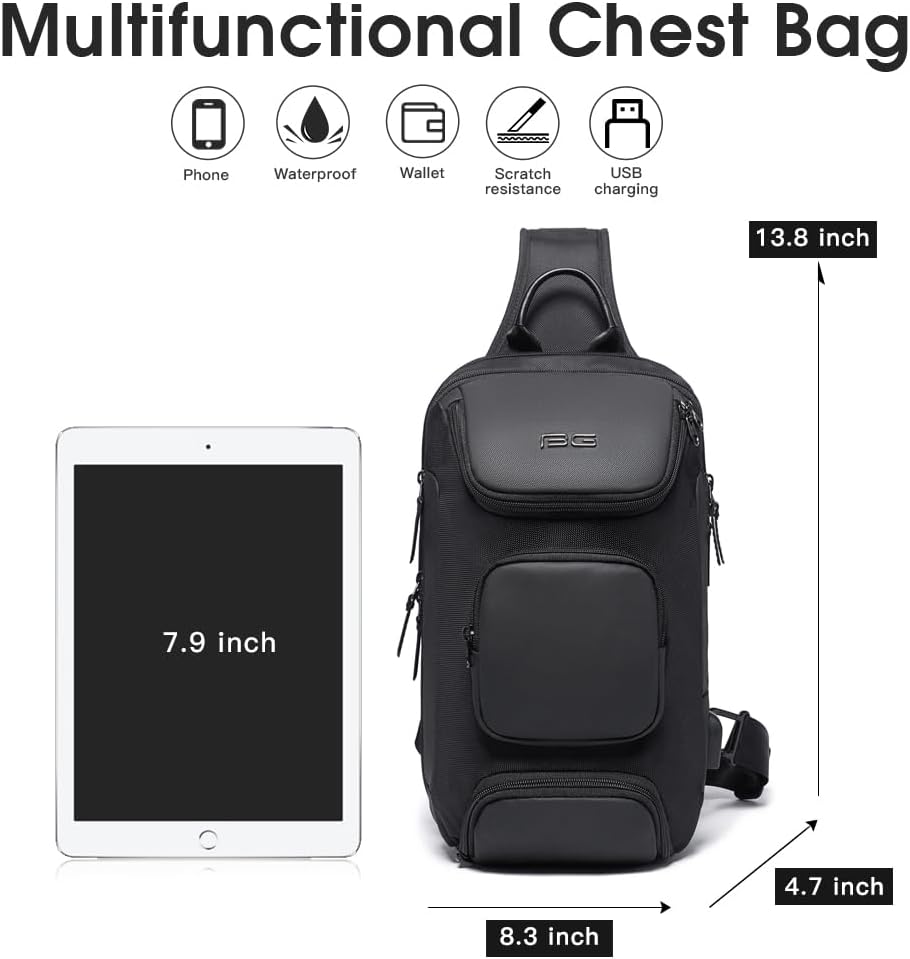 USB Charging Sling Bag, Waterproof Crossbody Backpack, Portable Shoulder Bag Daypack for Men Women Travel Hiking Work