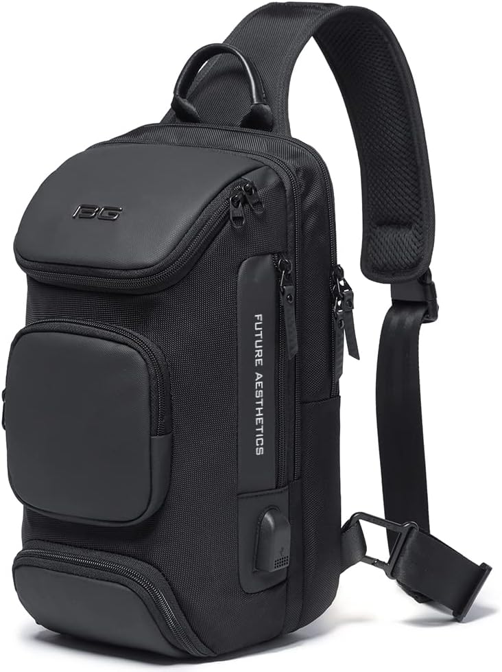 USB Charging Sling Bag, Waterproof Crossbody Backpack, Portable Shoulder Bag Daypack for Men Women Travel Hiking Work