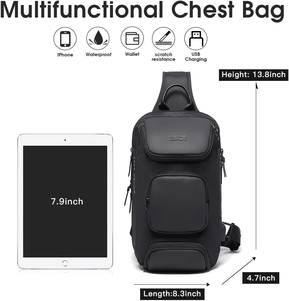 USB Charging Sling Bag, Waterproof Crossbody Backpack, Portable Shoulder Bag Daypack for Men Women Travel Hiking Work