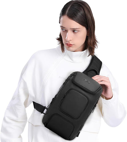 USB Charging Sling Bag, Waterproof Crossbody Backpack, Portable Shoulder Bag Daypack for Men Women Travel Hiking Work