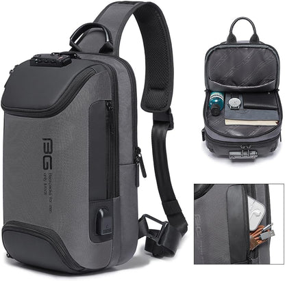 USB Charging Sling Bag, Waterproof Crossbody Backpack, Portable Shoulder Bag Daypack for Men Women Travel Hiking Work