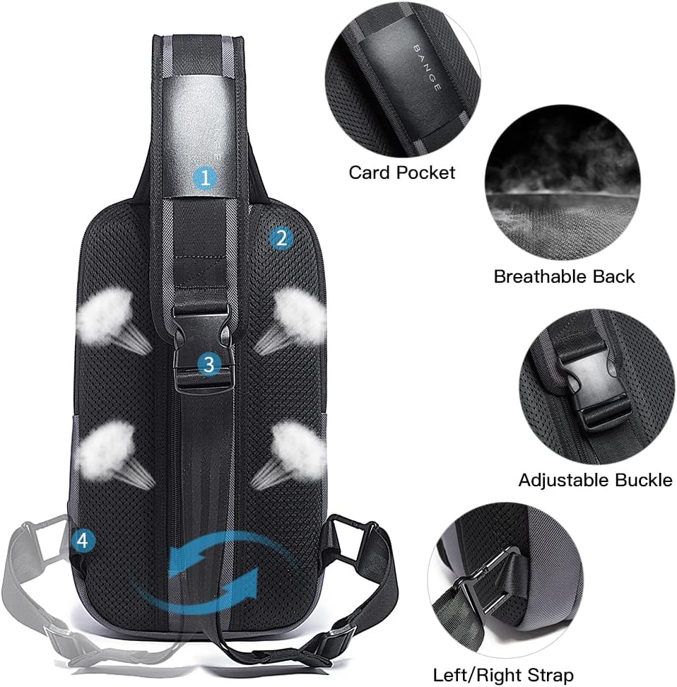 USB Charging Sling Bag, Waterproof Crossbody Backpack, Portable Shoulder Bag Daypack for Men Women Travel Hiking Work