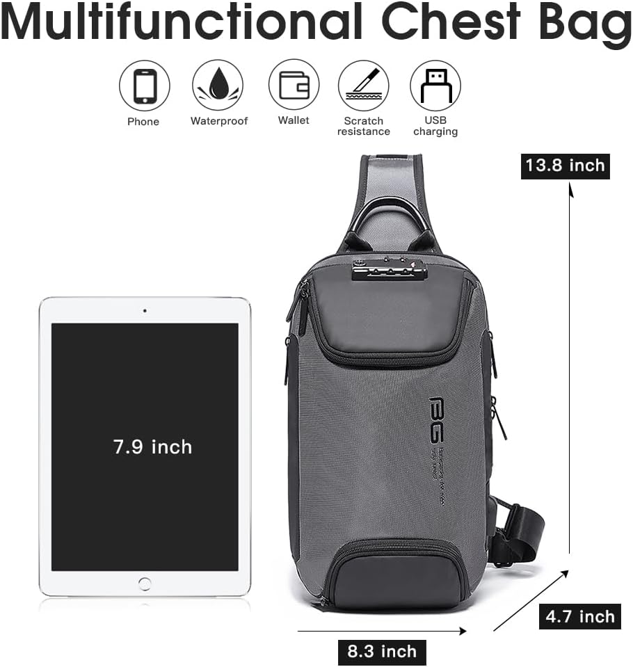 USB Charging Sling Bag, Waterproof Crossbody Backpack, Portable Shoulder Bag Daypack for Men Women Travel Hiking Work