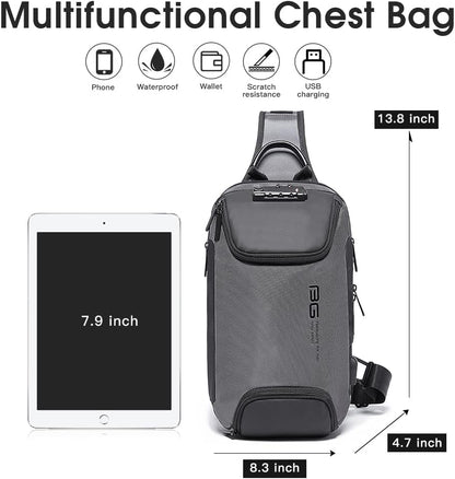 USB Charging Sling Bag, Waterproof Crossbody Backpack, Portable Shoulder Bag Daypack for Men Women Travel Hiking Work