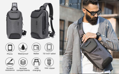 USB Charging Sling Bag, Waterproof Crossbody Backpack, Portable Shoulder Bag Daypack for Men Women Travel Hiking Work