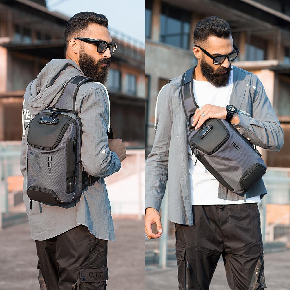USB Charging Sling Bag, Waterproof Crossbody Backpack, Portable Shoulder Bag Daypack for Men Women Travel Hiking Work