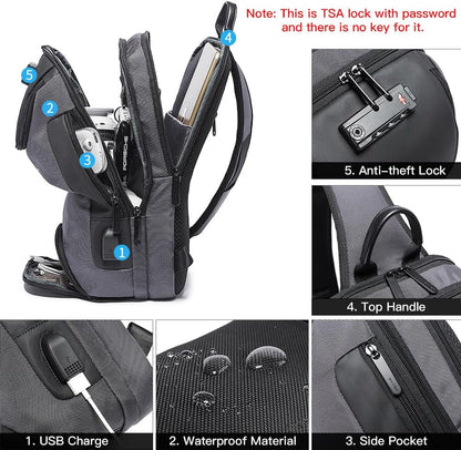 USB Charging Sling Bag, Waterproof Crossbody Backpack, Portable Shoulder Bag Daypack for Men Women Travel Hiking Work