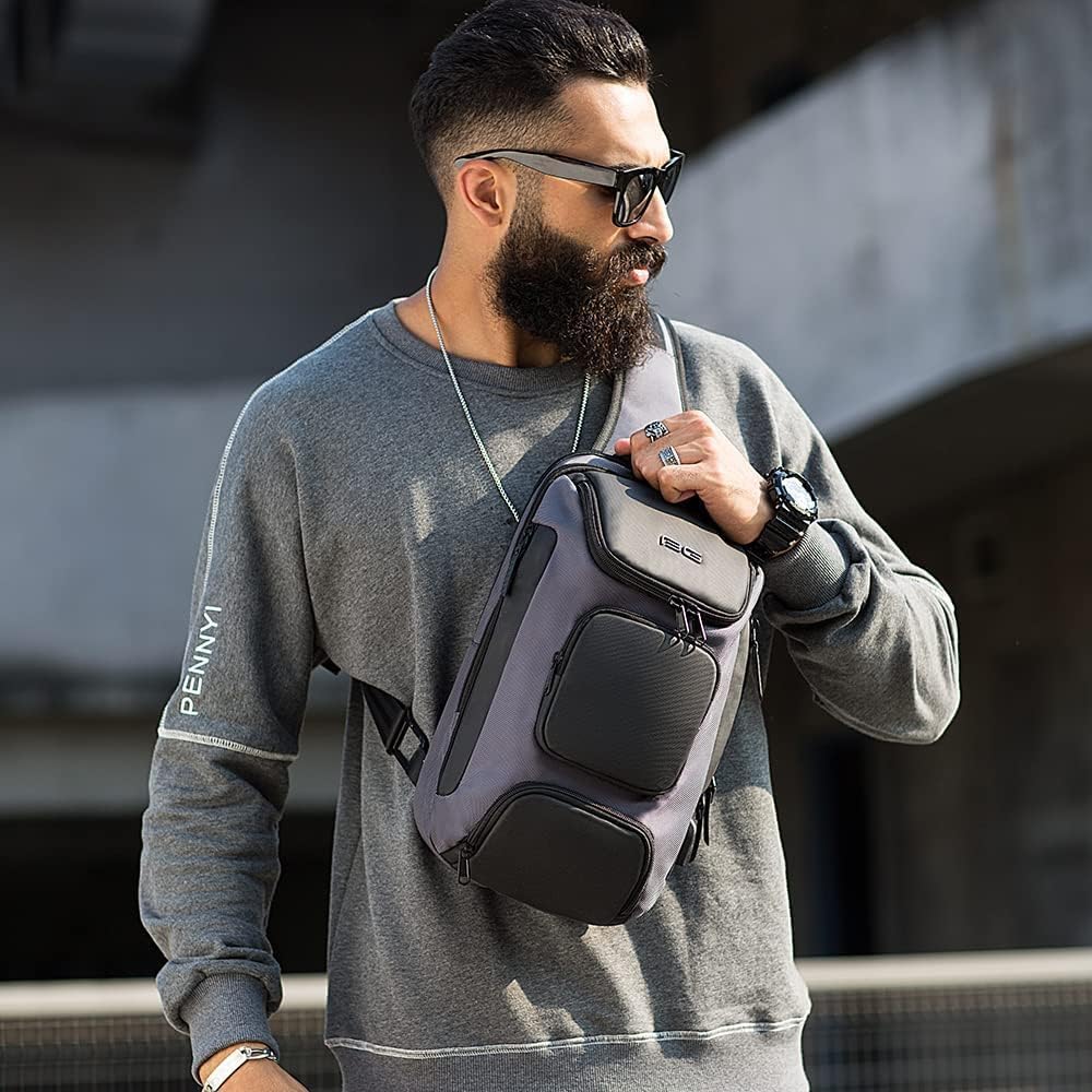 USB Charging Sling Bag, Waterproof Crossbody Backpack, Portable Shoulder Bag Daypack for Men Women Travel Hiking Work
