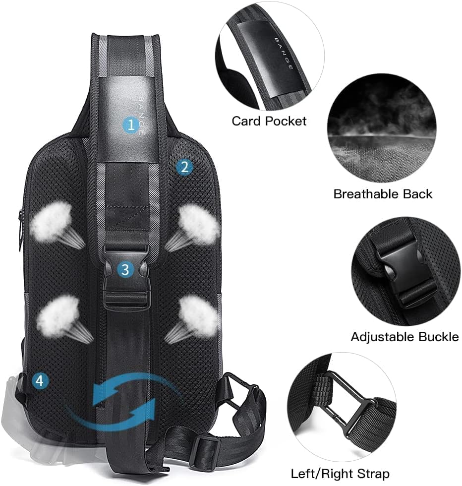 USB Charging Sling Bag, Waterproof Crossbody Backpack, Portable Shoulder Bag Daypack for Men Women Travel Hiking Work