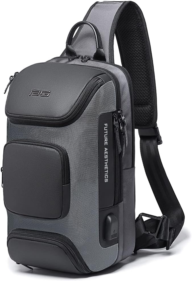 USB Charging Sling Bag, Waterproof Crossbody Backpack, Portable Shoulder Bag Daypack for Men Women Travel Hiking Work