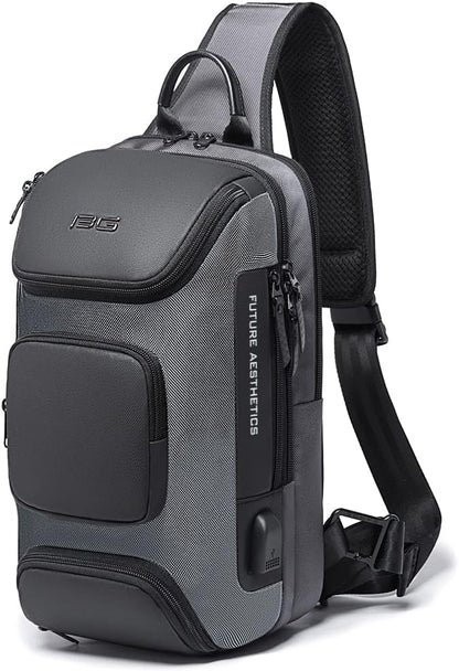 USB Charging Sling Bag, Waterproof Crossbody Backpack, Portable Shoulder Bag Daypack for Men Women Travel Hiking Work