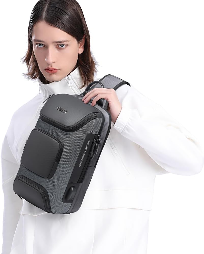 USB Charging Sling Bag, Waterproof Crossbody Backpack, Portable Shoulder Bag Daypack for Men Women Travel Hiking Work