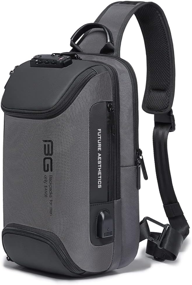 USB Charging Sling Bag, Waterproof Crossbody Backpack, Portable Shoulder Bag Daypack for Men Women Travel Hiking Work