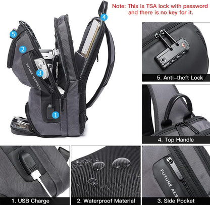 USB Charging Sling Bag, Waterproof Crossbody Backpack, Portable Shoulder Bag Daypack for Men Women Travel Hiking Work