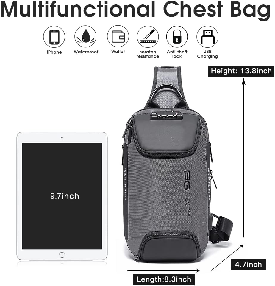 USB Charging Sling Bag, Waterproof Crossbody Backpack, Portable Shoulder Bag Daypack for Men Women Travel Hiking Work