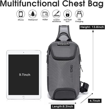USB Charging Sling Bag, Waterproof Crossbody Backpack, Portable Shoulder Bag Daypack for Men Women Travel Hiking Work