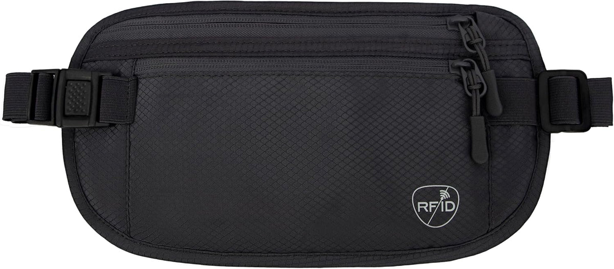 Money Belt, Hidden Travel Wallet for Passport, RFID Blocking Passport Pouch, Passport Holder for Travel, Undercover Fanny Pack(Black)