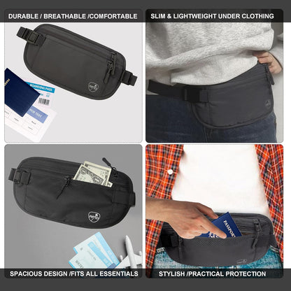 Money Belt, Hidden Travel Wallet for Passport, RFID Blocking Passport Pouch, Passport Holder for Travel, Undercover Fanny Pack(Black)