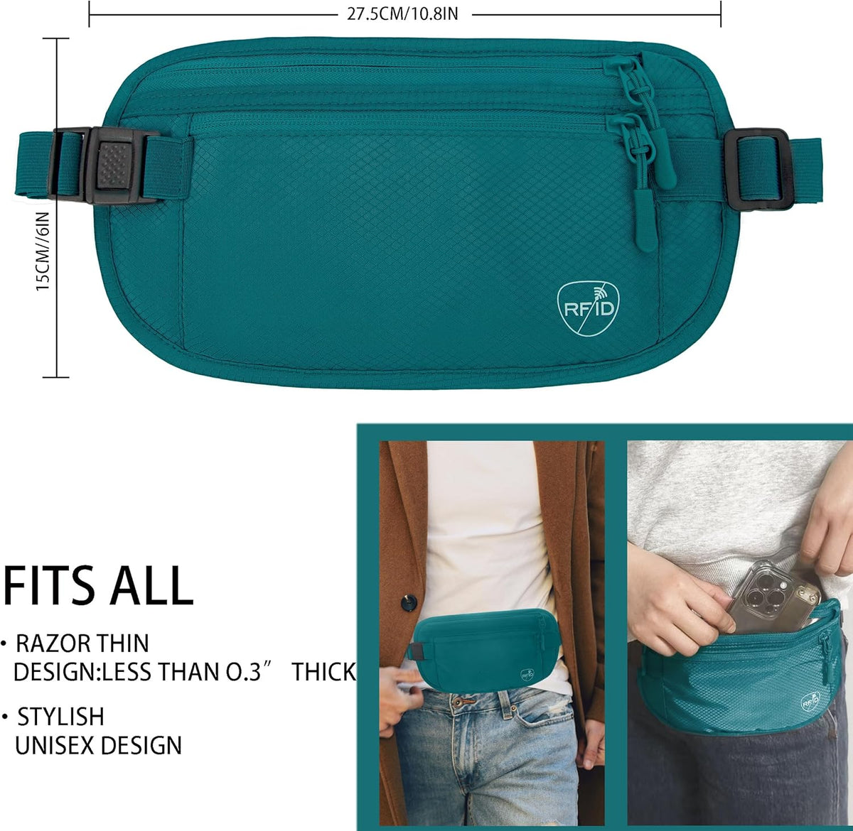 Money Belt, Hidden Travel Wallet for Passport, RFID Blocking Passport Pouch, Passport Holder for Travel, Undercover Fanny Pack(Black)